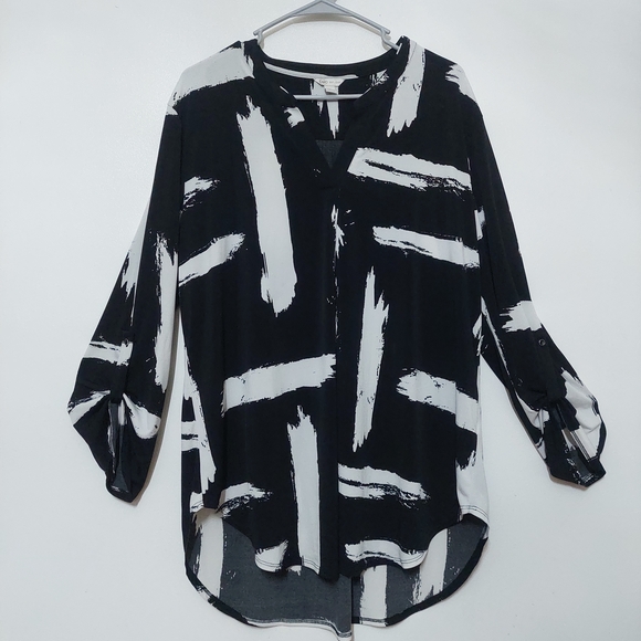 Cato Black and White Abstract Tunic Monochrome 3/4 Sleeve - Picture 1 of 6